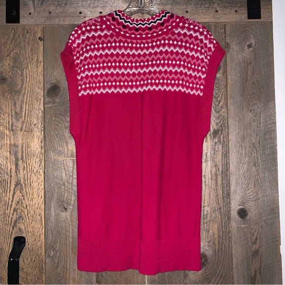 Women’s M TOMMY HILFIGER Red Raspberry Nordic Knit V-Neck Tunic Sweater Vest EXC - Picture 8 of 13